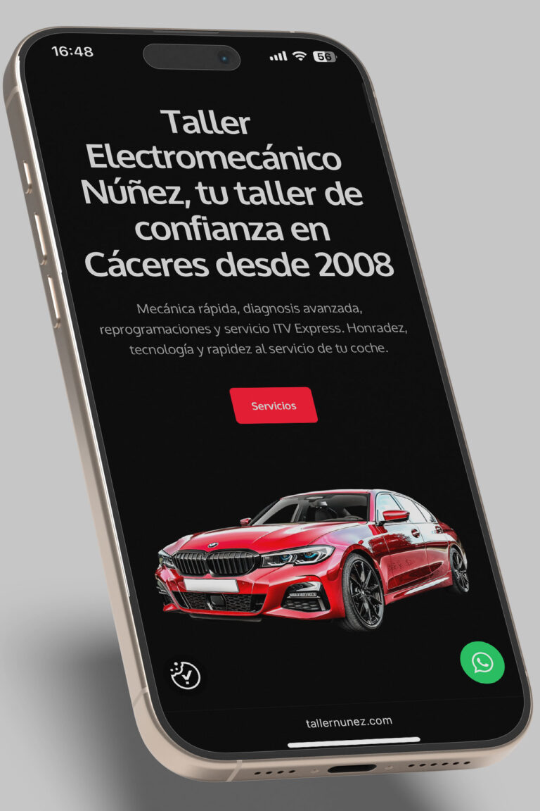 Sitio web para taller de coches profesional, con diseño atractivo y contenido organizado por servicios